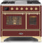 ILVE 40-Inch Majestic II Dual Fuel Range with 6 Sealed Burners and Griddle - 3.82 cu. ft. Oven - Brass Trim in Burgundy (UMD10FDNS3BUG)
