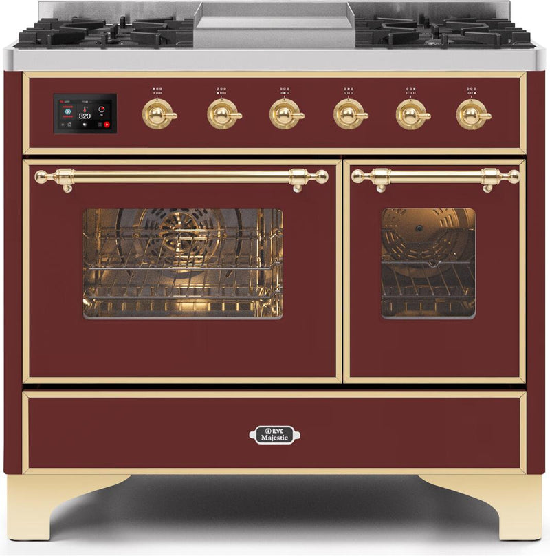 ILVE 40" Majestic II Dual Fuel Range with 6 Sealed Burners and Griddle - 3.82 cu. ft. Oven - Brass Trim in Antique White (UMD10FDNS3BUG) Ranges ILVE 