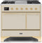 ILVE 40-Inch Majestic II Dual Fuel Range with 6 Sealed Burners and Griddle - 3.82 cu. ft. Oven - Brass Trim in Antique White (UMD10FDQNS3AWG)