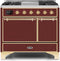 ILVE 40-Inch Majestic II Dual Fuel Range with 6 Sealed Burners and Griddle - 3.82 cu. ft. Oven - Brass Trim in Burgundy (UMD10FDQNS3BUG)