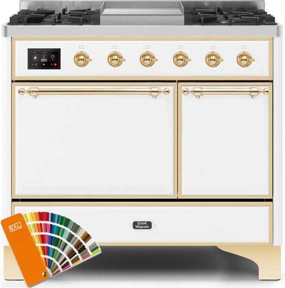 ILVE 40" Majestic II Dual Fuel Range with 6 Sealed Burners and Griddle - 3.82 cu. ft. Oven - Brass Trim in Custom RAL Color (UMD10FDQNS3RALG) Ranges ILVE 