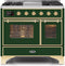 ILVE 40-Inch Majestic II Dual Fuel Range with 6 Sealed Burners and Griddle - 3.82 cu. ft. Oven - Brass Trim in Emerald Green (UMD10FDNS3EGG)