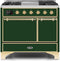 ILVE 40-Inch Majestic II Dual Fuel Range with 6 Sealed Burners and Griddle - 3.82 cu. ft. Oven - Brass Trim in Emerald Green (UMD10FDQNS3EGG)