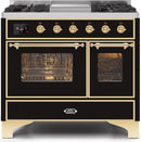 ILVE 40" Majestic II Dual Fuel Range with 6 Sealed Burners and Griddle - 3.82 cu. ft. Oven - Brass Trim in Glossy Black (UMD10FDNS3BKG) Ranges ILVE 