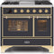 ILVE 40-Inch Majestic II Dual Fuel Range with 6 Sealed Burners and Griddle - 3.82 cu. ft. Oven - Brass Trim in Matte Graphite (UMD10FDNS3MGG)