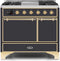 ILVE 40-Inch Majestic II Dual Fuel Range with 6 Sealed Burners and Griddle - 3.82 cu. ft. Oven - Brass Trim in Matte Graphite (UMD10FDQNS3MGG)