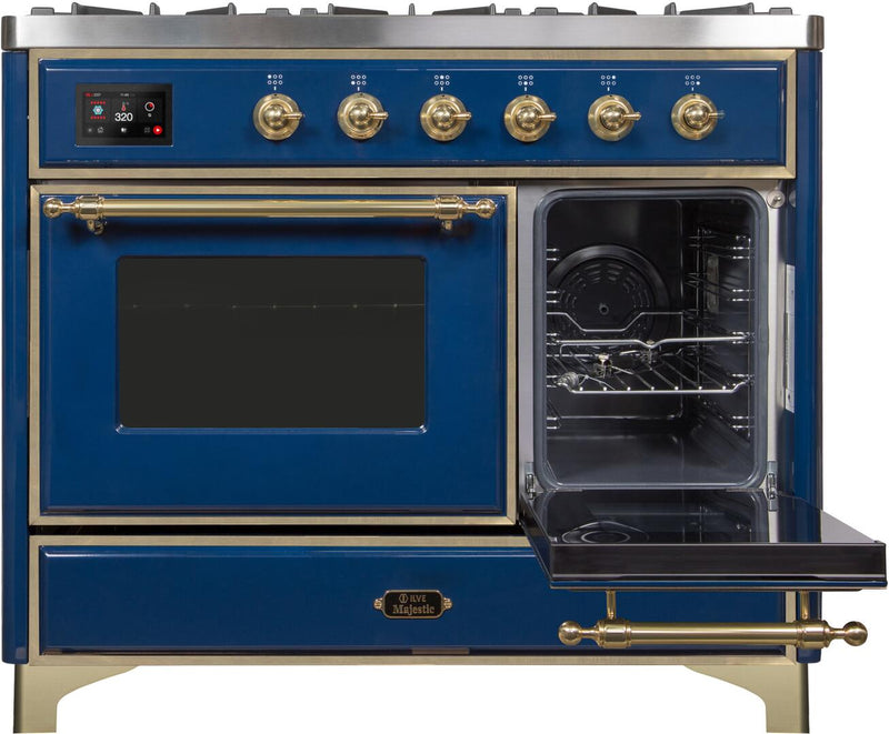 ILVE 40" Majestic II Dual Fuel Range with 6 Sealed Burners and Griddle - 3.82 cu. ft. Oven - Brass Trim in Midnight Blue (UMD10FDNS3MBG) Ranges ILVE 