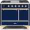 ILVE 40-Inch Majestic II Dual Fuel Range with 6 Sealed Burners and Griddle - 3.82 cu. ft. Oven - Brass Trim in Midnight Blue (UMD10FDQNS3MBG)