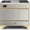 ILVE 40-Inch Majestic II Dual Fuel Range with 6 Sealed Burners and Griddle - 3.82 cu. ft. Oven - Brass Trim in Stainless Steel (UMD10FDQNS3SSG)