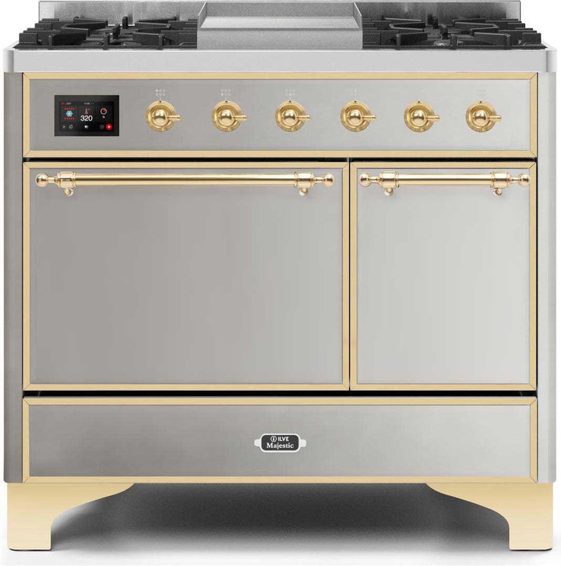 ILVE 40" Majestic II Dual Fuel Range with 6 Sealed Burners and Griddle - 3.82 cu. ft. Oven - Brass Trim in Stainless Steel (UMD10FDQNS3SSG) Ranges ILVE 
