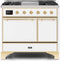 ILVE 40-Inch Majestic II Dual Fuel Range with 6 Sealed Burners and Griddle - 3.82 cu. ft. Oven - Brass Trim in White (UMD10FDQNS3WHG)