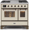 ILVE 40-Inch Majestic II Dual Fuel Range with 6 Sealed Burners and Griddle - 3.82 cu. ft. Oven - Bronze Trim in Antique White (UMD10FDNS3AWB)