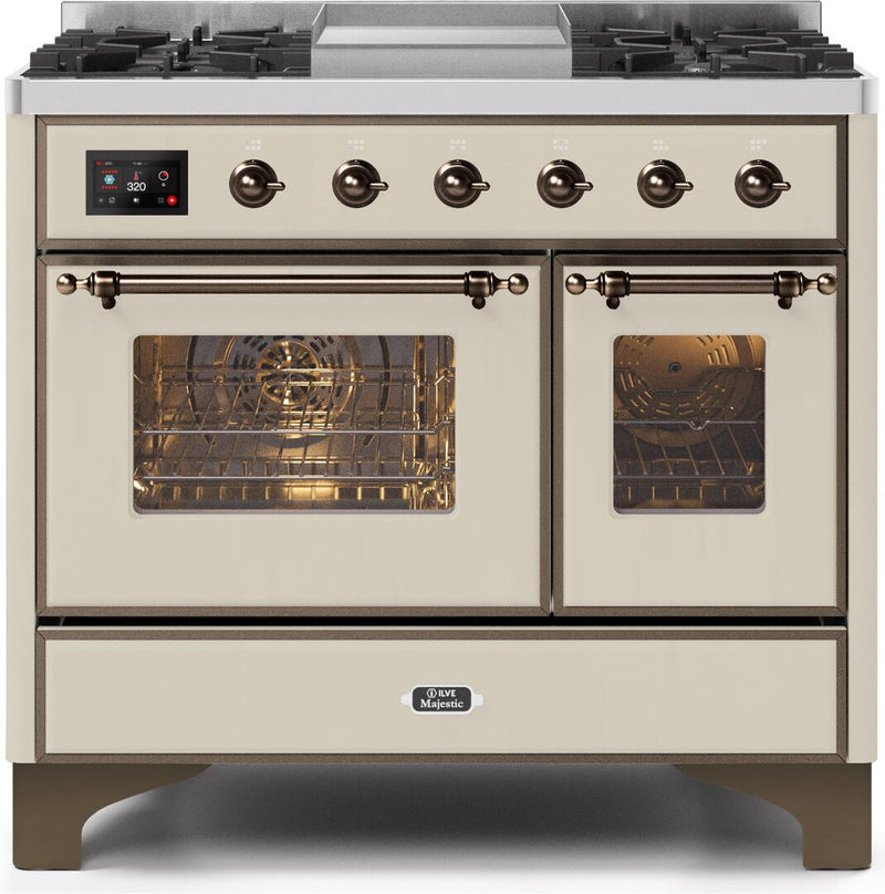 ILVE 40" Majestic II Dual Fuel Range with 6 Sealed Burners and Griddle - 3.82 cu. ft. Oven - Bronze Trim in Antique White (UMD10FDNS3AWB) Ranges ILVE 