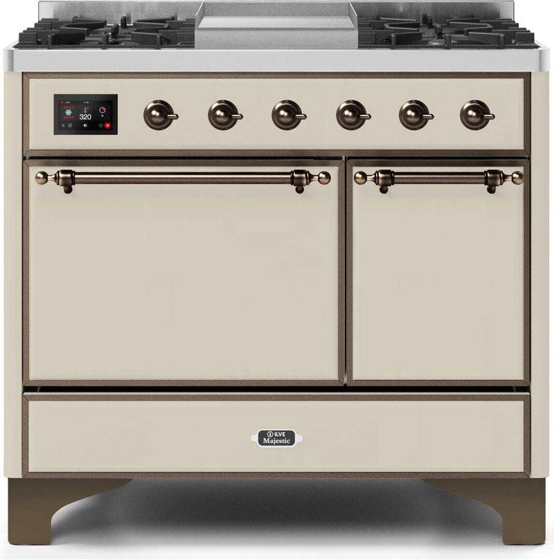 ILVE 40" Majestic II Dual Fuel Range with 6 Sealed Burners and Griddle - 3.82 cu. ft. Oven - Bronze Trim in Antique White (UMD10FDQNS3AWB) Ranges ILVE 