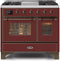 ILVE 40-Inch Majestic II Dual Fuel Range with 6 Sealed Burners and Griddle - 3.82 cu. ft. Oven - Bronze Trim in Burgundy (UMD10FDNS3BUB)