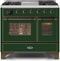 ILVE 40-Inch Majestic II Dual Fuel Range with 6 Sealed Burners and Griddle - 3.82 cu. ft. Oven - Bronze Trim in Emerald Green (UMD10FDNS3EGB)