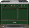 ILVE 40-Inch Majestic II Dual Fuel Range with 6 Sealed Burners and Griddle - 3.82 cu. ft. Oven - Bronze Trim in Emerald Green (UMD10FDQNS3EGB)