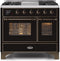 ILVE 40-Inch Majestic II Dual Fuel Range with 6 Sealed Burners and Griddle - 3.82 cu. ft. Oven - Bronze Trim in Glossy Black (UMD10FDNS3BKB)