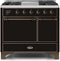 ILVE 40-Inch Majestic II Dual Fuel Range with 6 Sealed Burners and Griddle - 3.82 cu. ft. Oven - Bronze Trim in Glossy Black (UMD10FDQNS3BKB)