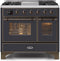 ILVE 40-Inch Majestic II Dual Fuel Range with 6 Sealed Burners and Griddle - 3.82 cu. ft. Oven - Bronze Trim in Matte Graphite (UMD10FDNS3MGB)