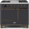 ILVE 40-Inch Majestic II Dual Fuel Range with 6 Sealed Burners and Griddle - 3.82 cu. ft. Oven - Bronze Trim in Matte Graphite (UMD10FDQNS3MGB)