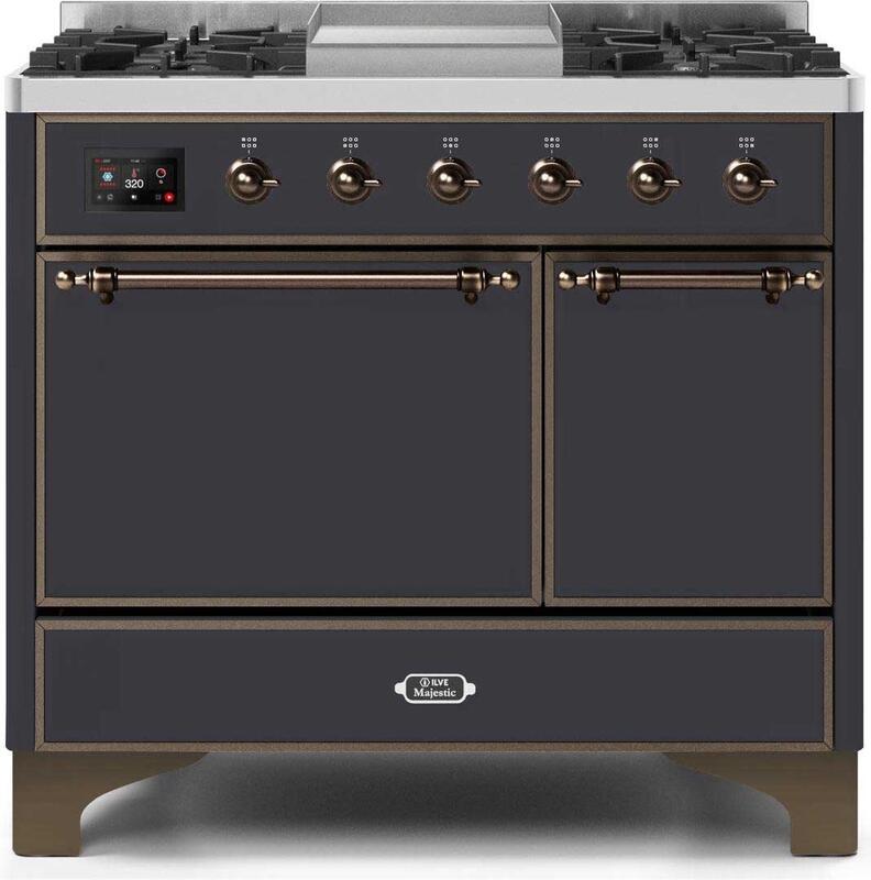 ILVE 40" Majestic II Dual Fuel Range with 6 Sealed Burners and Griddle - 3.82 cu. ft. Oven - Bronze Trim in Matte Graphite (UMD10FDQNS3MGB) Ranges ILVE 