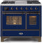 ILVE 40-Inch Majestic II Dual Fuel Range with 6 Sealed Burners and Griddle - 3.82 cu. ft. Oven - Bronze Trim in Midnight Blue (UMD10FDNS3MBB)