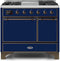 ILVE 40-Inch Majestic II Dual Fuel Range with 6 Sealed Burners and Griddle - 3.82 cu. ft. Oven - Bronze Trim in Midnight Blue (UMD10FDQNS3MBB)