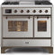 ILVE 40-Inch Majestic II Dual Fuel Range with 6 Sealed Burners and Griddle - 3.82 cu. ft. Oven - Bronze Trim in Stainless Steel (UMD10FDNS3SSB)