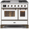 ILVE 40-Inch Majestic II Dual Fuel Range with 6 Sealed Burners and Griddle - 3.82 cu. ft. Oven - Bronze Trim in White (UMD10FDNS3WHB)