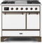 ILVE 40-Inch Majestic II Dual Fuel Range with 6 Sealed Burners and Griddle - 3.82 cu. ft. Oven - Bronze Trim in White (UMD10FDQNS3WHB)