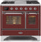 ILVE 40-Inch Majestic II Dual Fuel Range with 6 Sealed Burners and Griddle - 3.82 cu. ft. Oven - Chrome Trim in Burgundy (UMD10FDNS3BUC)