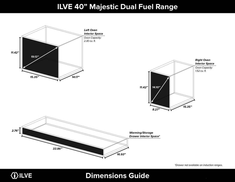 ILVE 40" Majestic II Dual Fuel Range with 6 Sealed Burners and Griddle - 3.82 cu. ft. Oven - Chrome Trim in Glossy Black (UMD10FDNS3BKC) Ranges ILVE 