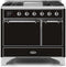 ILVE 40-Inch Majestic II Dual Fuel Range with 6 Sealed Burners and Griddle - 3.82 cu. ft. Oven - Chrome Trim in Glossy Black (UMD10FDQNS3BKC)