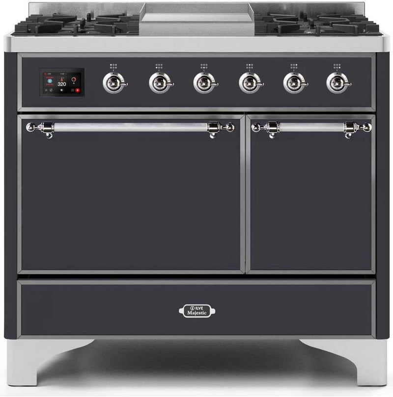 ILVE 40" Majestic II Dual Fuel Range with 6 Sealed Burners and Griddle - 3.82 cu. ft. Oven - Chrome Trim in Matte Graphite (UMD10FDQNS3MGC) Ranges ILVE 
