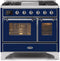 ILVE 40-Inch Majestic II Dual Fuel Range with 6 Sealed Burners and Griddle - 3.82 cu. ft. Oven - Chrome Trim in Midnight Blue (UMD10FDNS3MBC)