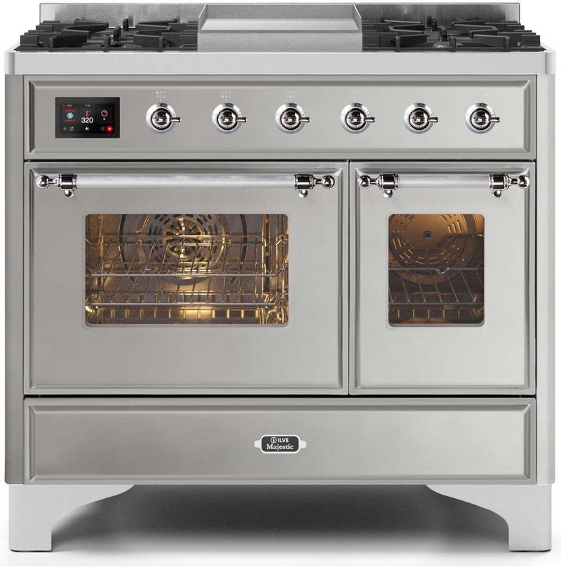 ILVE 40" Majestic II Dual Fuel Range with 6 Sealed Burners and Griddle - 3.82 cu. ft. Oven - Chrome Trim in Stainless Steel (UMD10FDNS3SSC) Ranges ILVE 