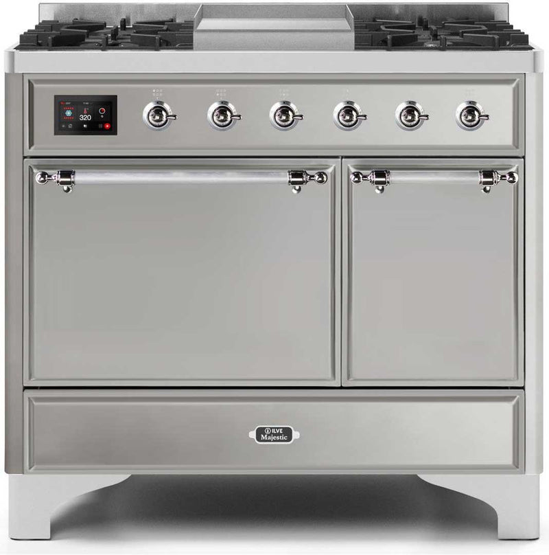 ILVE 40" Majestic II Dual Fuel Range with 6 Sealed Burners and Griddle - 3.82 cu. ft. Oven - Chrome Trim in Stainless Steel (UMD10FDQNS3SSC) Ranges ILVE 