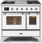 ILVE 40-Inch Majestic II Dual Fuel Range with 6 Sealed Burners and Griddle - 3.82 cu. ft. Oven - Chrome Trim in White (UMD10FDNS3WHC)