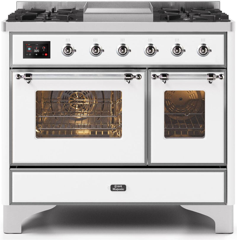 ILVE 40" Majestic II Dual Fuel Range with 6 Sealed Burners and Griddle - 3.82 cu. ft. Oven - Chrome Trim in White (UMD10FDNS3WHC) Ranges ILVE 