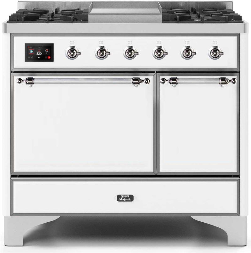 ILVE 40" Majestic II Dual Fuel Range with 6 Sealed Burners and Griddle - 3.82 cu. ft. Oven - Chrome Trim in White (UMD10FDQNS3WHC) Ranges ILVE 