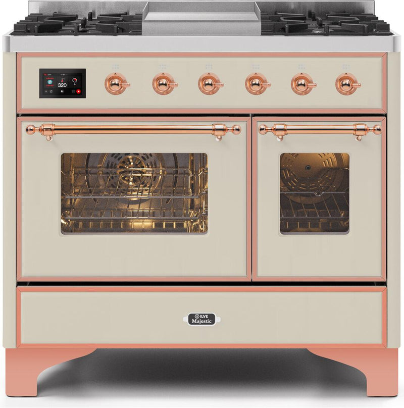 ILVE 40" Majestic II Dual Fuel Range with 6 Sealed Burners and Griddle - 3.82 cu. ft. Oven - Copper Trim in Antique White (UMD10FDNS3AWP) Ranges ILVE 