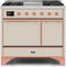 ILVE 40-Inch Majestic II Dual Fuel Range with 6 Sealed Burners and Griddle - 3.82 cu. ft. Oven - Copper Trim in Antique White (UMD10FDQNS3AWP)