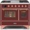 ILVE 40-Inch Majestic II Dual Fuel Range with 6 Sealed Burners and Griddle - 3.82 cu. ft. Oven - Copper Trim in Burgundy (UMD10FDNS3BUP)