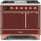 ILVE 40-Inch Majestic II Dual Fuel Range with 6 Sealed Burners and Griddle - 3.82 cu. ft. Oven - Copper Trim in Burgundy (UMD10FDQNS3BUP)