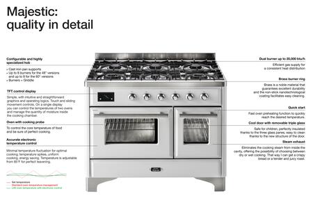 ILVE 40" Majestic II Dual Fuel Range with 6 Sealed Burners and Griddle - 3.82 cu. ft. Oven - Copper Trim in Custom RAL Color (UMD10FDNS3RA) Ranges ILVE 