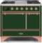 ILVE 40-Inch Majestic II Dual Fuel Range with 6 Sealed Burners and Griddle - 3.82 cu. ft. Oven - Copper Trim in Emerald Green (UMD10FDQNS3EGP)