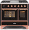ILVE 40-Inch Majestic II Dual Fuel Range with 6 Sealed Burners and Griddle - 3.82 cu. ft. Oven - Copper Trim in Glossy Black (UMD10FDNS3BKP)