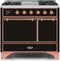 ILVE 40-Inch Majestic II Dual Fuel Range with 6 Sealed Burners and Griddle - 3.82 cu. ft. Oven - Copper Trim in Glossy Black (UMD10FDQNS3BKP)