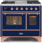 ILVE 40-Inch Majestic II Dual Fuel Range with 6 Sealed Burners and Griddle - 3.82 cu. ft. Oven - Copper Trim in Midnight Blue (UMD10FDNS3MBP)